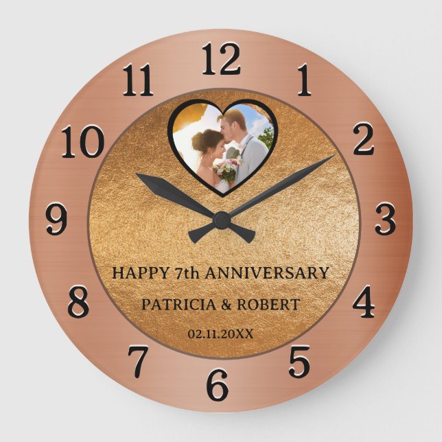 Copper Anniversary  Photo 7th Wedding Anniversary Large Clock (Front)
