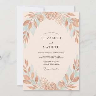 Copper Aqua Leafy Wedding Invitation