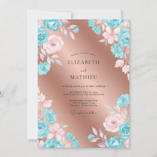 Copper Aqua Painted Wedding Invitation