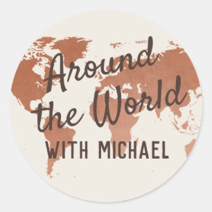 Copper Around the World Theme Mitzvah Favour Label