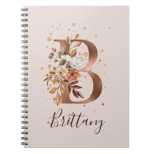 Copper Autumn Floral Letter B Fall Flowers Notebook