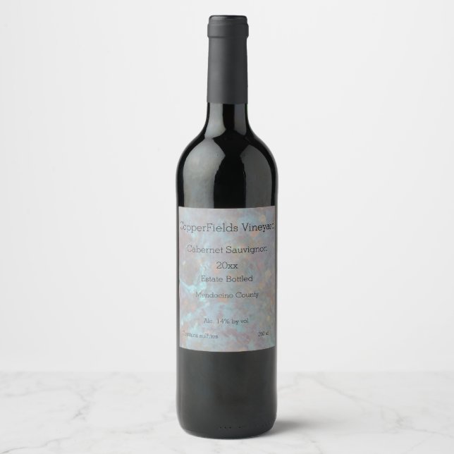 Copper background abstract blue wine label (Front)