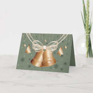 Copper Bells & Cream Bow Merry Christmas Holiday Card
