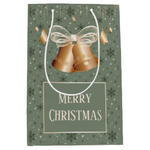 Copper Bells & Cream Bow Snowflakes Medium Gift Bag