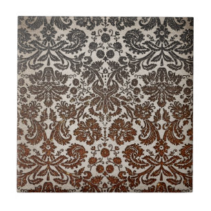 Copper, Black, and Brown Damask Tile