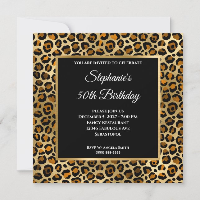 Copper Black and Gold Leopard Glam 50th Birthday Invitation (Front)