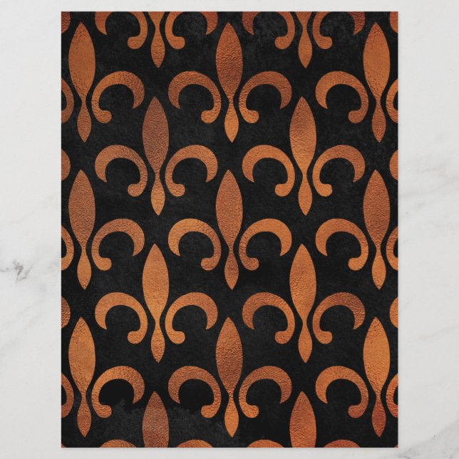 Copper & Black Fleur de Lis Scrapbook Paper (Front)