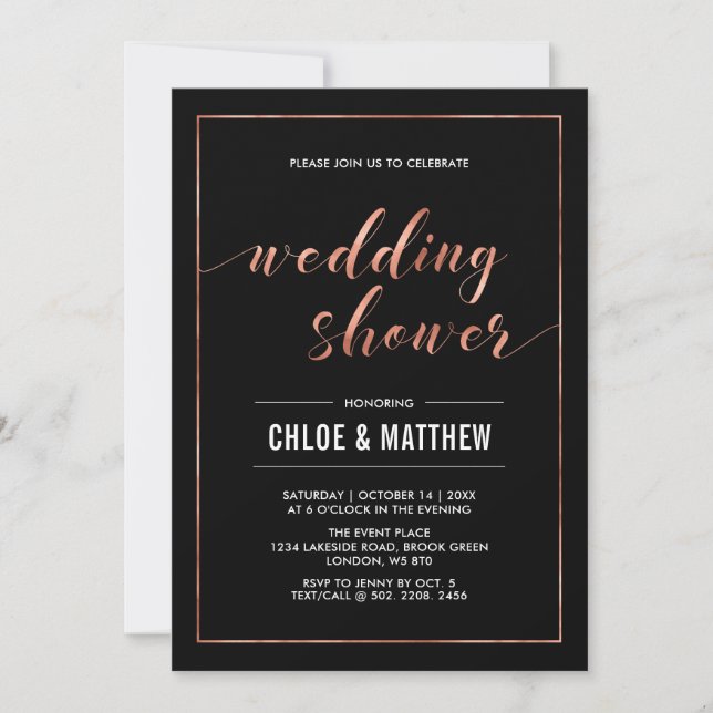 Copper & Black | Simple Modern Wedding Shower Invitation (Front)