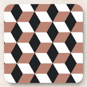 Copper Black & White 3D Cubes Pattern Coaster