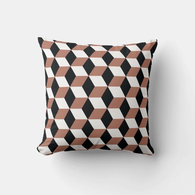 Copper Black & White 3D Cubes Pattern Cushion (Front)