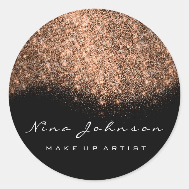 Copper Black White Glitter Makeup Artist Beauty Classic Round Sticker (Front)