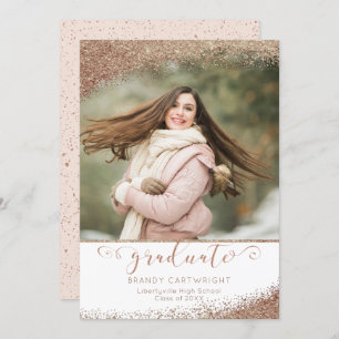 Copper Blush Gold Glitter Elegant Script Graduate Invitation