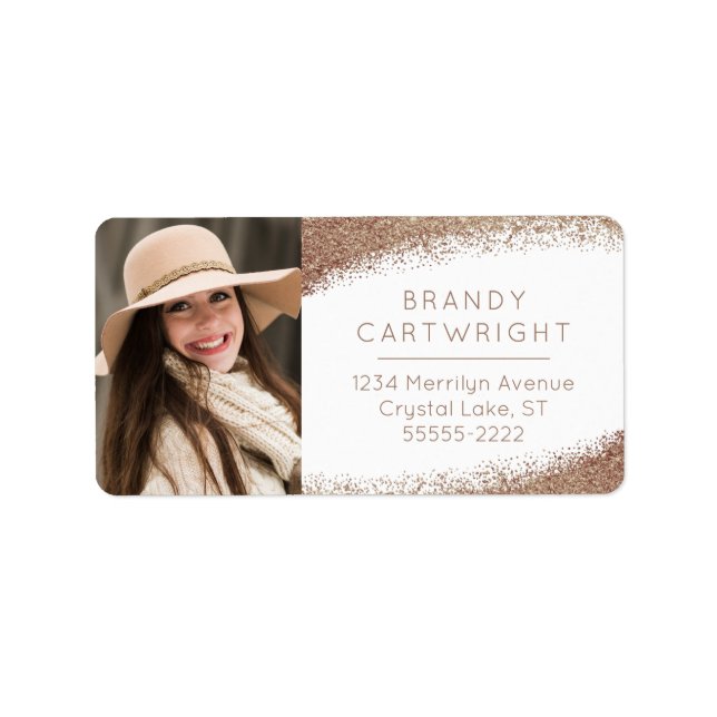 Copper Blush Gold Photo Large Return Address Label (Front)