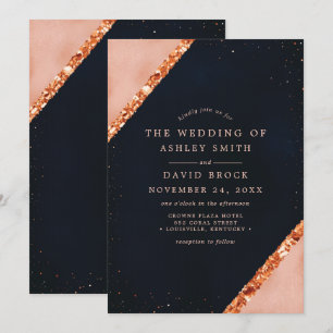 Copper Blush Navy Geometric Wedding Invitation