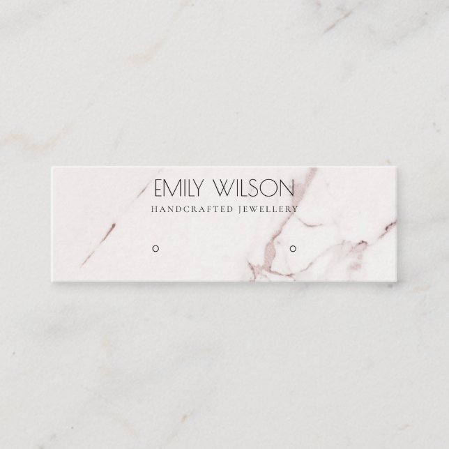 COPPER BLUSH PINK MARBLE STUD EARRING DISPLAY LOGO MINI BUSINESS CARD (Front)
