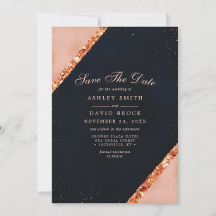 Copper Blush Pink Navy Geometric Save The Date