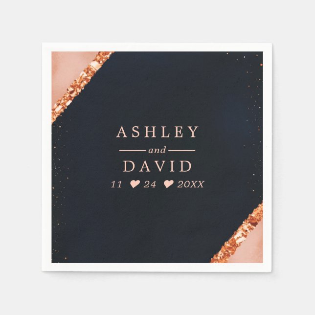 Copper Blush Pink Navy Geometric Wedding Napkin (Front)