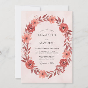 Copper Blush Wreath Wedding Invitation