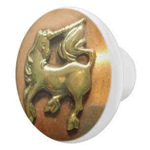 Copper & Brass Unicorn Medallion Ceramic Knob