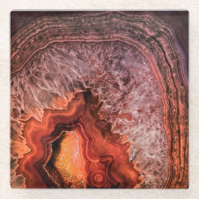 Copper Bronze Agate Mineral Gemstone Glass Coaster (Front)