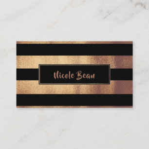 Copper Bronze & Black Stripes Chic Modern Glam Business Card