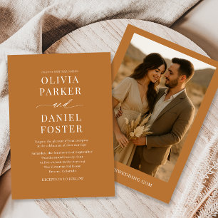 Copper Bronze Boho Minimalist Photo Wedding Invitation