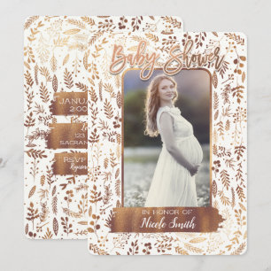 Copper Bronze Gold Foil Modern Baby Shower Photo Invitation