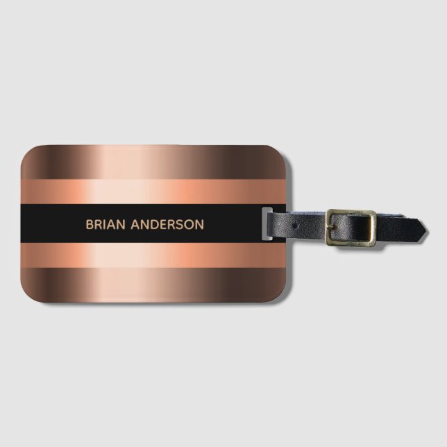 Copper bronze metallic black name luggage tag (Front Horizontal)
