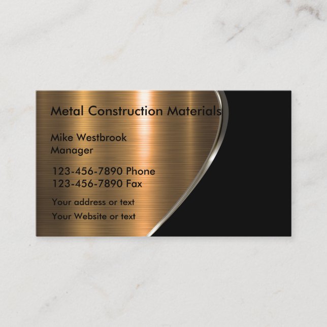 Copper Bronze Tone Metallic Look Construction Business Card (Front)