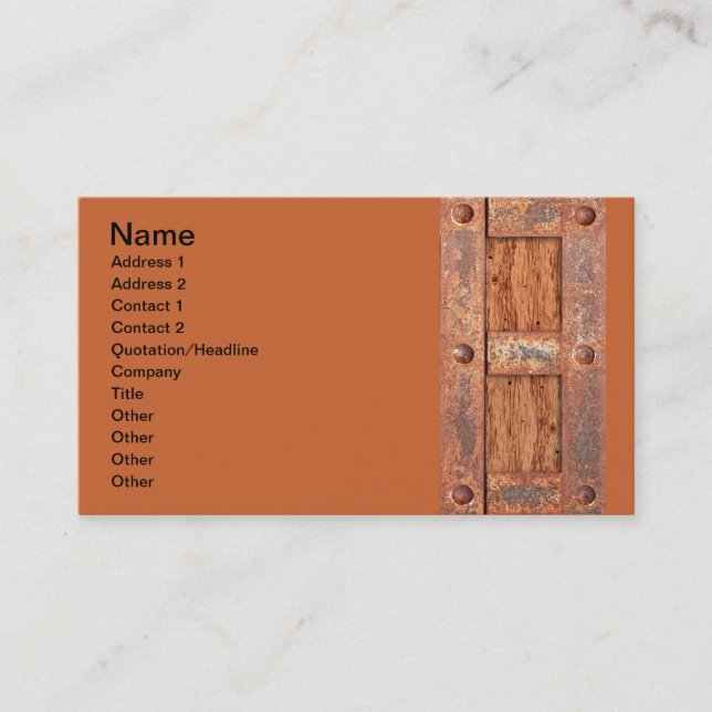 COPPER BRONZE TREASURE CHEST DOOR METAL RUST BOLTS BUSINESS CARD (Front)