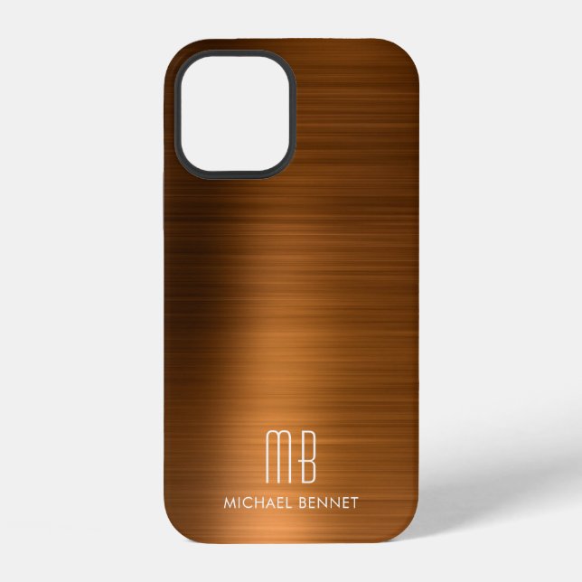 Copper Brown Metallic Monogram Case-Mate iPhone Ca Case (Back)
