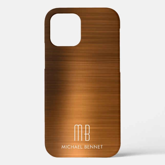 Copper Brown Metallic Monogram Case-Mate iPhone Ca Case (Back)