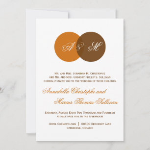 Copper Brown Twin Monogram Fall Wedding Invitation