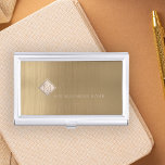 Copper Brushed Metal Ivory Diamond Monogrammed Business Card Holder<br><div class="desc">Modern exclusive looking business card case on a beige tan sleek metallic like texture background with geometric diamond shaped monogram. Personalise it with your business or personal monogram letter and name!</div>