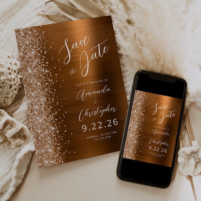 Copper Brushed Metal Script Save the Date Announcement (Creator Uploaded)