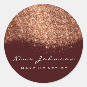 Copper Burgundy Rose Glitter Makeup Artist Beauty Classic Round Sticker