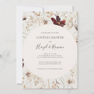 Copper Burgundy Wildflower   Beige Couples Shower Invitation