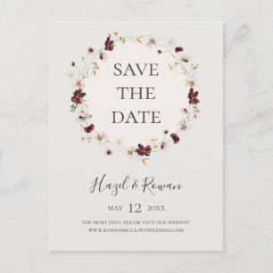 Copper Burgundy Wildflower Beige Save The Date Invitation Postcard