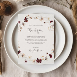 Copper Burgundy Wildflower Beige Thank You Card