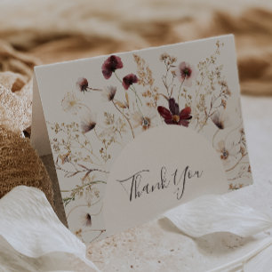 Copper Burgundy Wildflower Beige Thank You Card