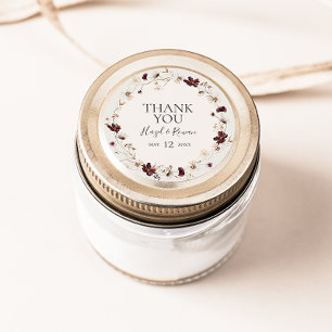 Copper Burgundy Wildflower   Beige Thank You Favou Classic Round Sticker