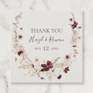 Copper Burgundy Wildflower   Beige Thank You Favour Tags