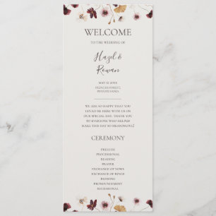 Copper Burgundy Wildflower   Beige Wedding Program Programme