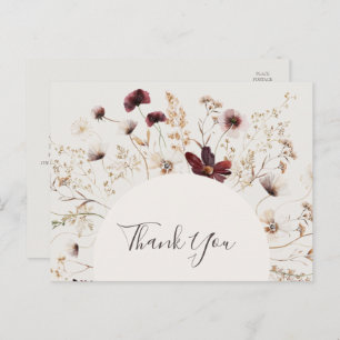 Copper Burgundy Wildflower Beige Wedding Thank You Postcard
