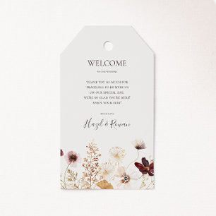 Copper Burgundy Wildflower   Beige Wedding Welcome Gift Tags