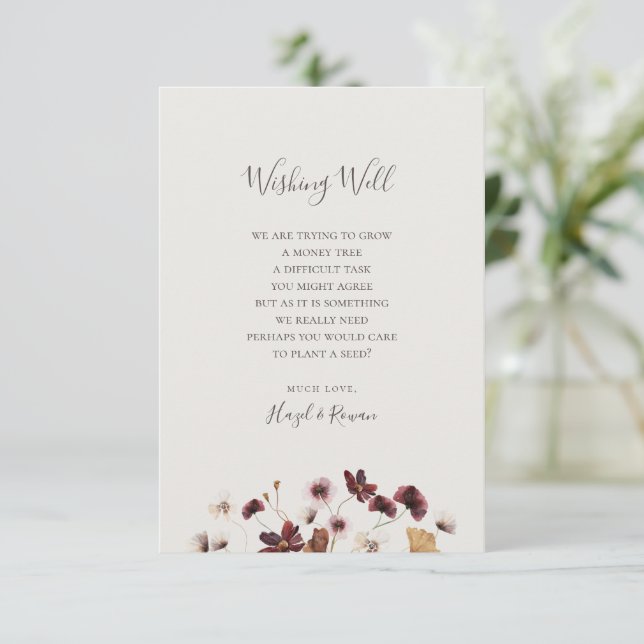 Copper Burgundy Wildflower | Beige Wishing Well Enclosure Card (Standing Front)