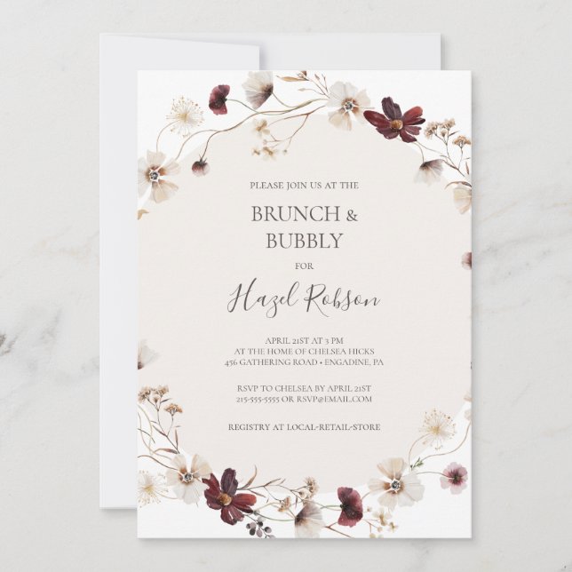 Copper Burgundy Wildflower Brunch & Bubbly Shower Invitation (Front)