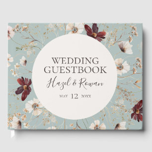 Copper Burgundy Wildflower   Light Teal Wedding Guest Book