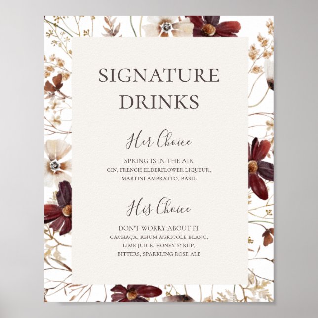 Copper Burgundy Wildflower | Signature Drinks Sign (Front)