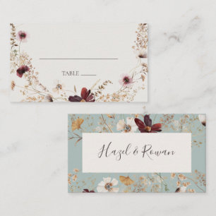 Copper Burgundy Wildflower Teal Flat Wedding Place Card